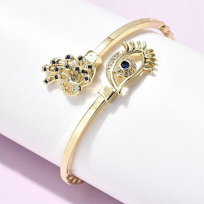 Eye Theme Brass Micro Pave Cubic Zirconia Cuff Bangles for Women BJEW-F526-01A-G-1