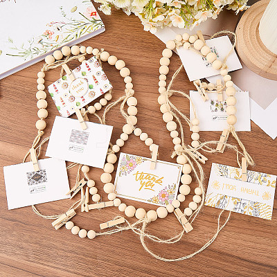 Wall Hanging Photo Display with Wooden Beads Garland AJEW-WH20011-54C-1