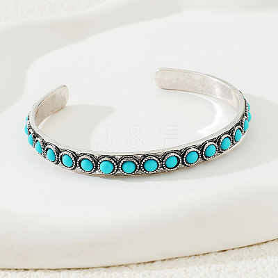 Flat Round Alloy & Synthetic Turquoise Cuff Bangles for Women FS-WG26A2D-01-1
