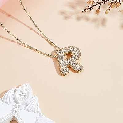 1Pc Brass Micro Pave Cubic Zirconia Letter Pendant Necklaces NJEW-LP0001-43R-G-1