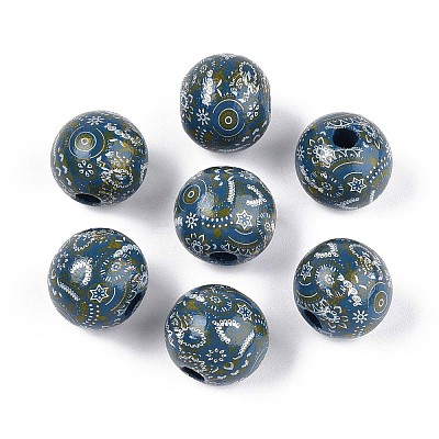 Bohemian Style Printed Schima Wood Beads WOOD-T032-31A-1