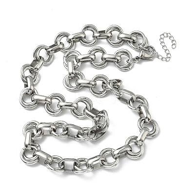 304 Stainless Steel Double Ring Link Chain Necklaces NJEW-S453-02G-A-1