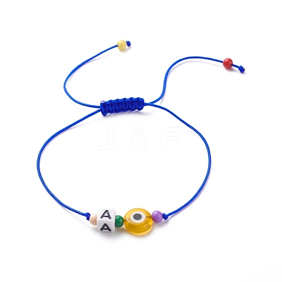 26Pcs 26 Style Initial Letter A~Z Acrylic & Evil Eye Lampwork Braided Bead Bracelets Set BJEW-JB08659-1