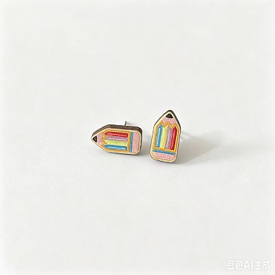 Back to School Printed Wood Stud Earrings for Women WGA6698-03-1
