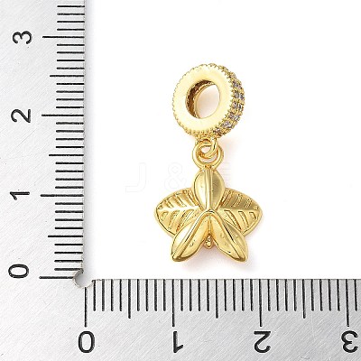 Brass Micro Pave Clear Cubic Zirconia Flower European Dangle Charms KK-C086-03G-02-1
