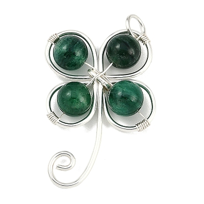 Copper Wire Wrapped Natural Emerald Shamrock Pendants PALLOY-JF02945-03-1