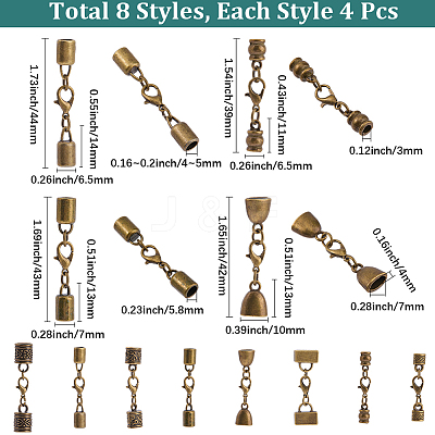 32Pcs 8 Styles Alloy Cord Ends HJEW-SC0003-09-1