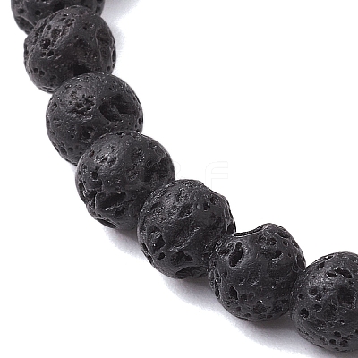 Round Natural Lava Rock & Rhodochrosite Beaded Stretch Bracelets for Women BJEW-JB10804-1