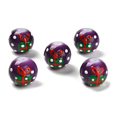 Christmas Theme Baking Paint Glass Beads LAMP-I028-08C-1