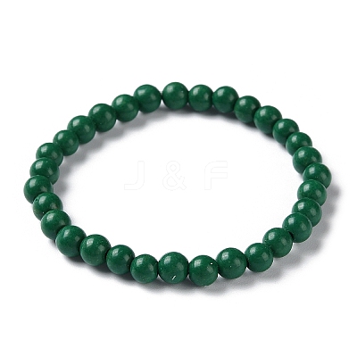 Natural Mashan Jade Beaded Stretch Bracelet BJEW-P207-28-6MM-01-1