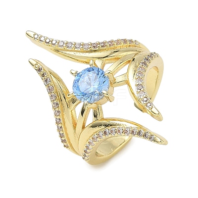 Brass Micro Pave Cubic Zirconia Cuff Open Rings for Women RJEW-L343-09G-02-1