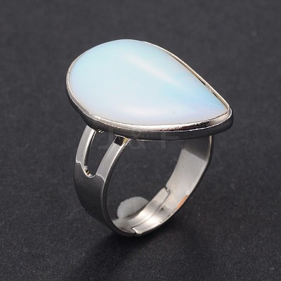 Adjustable Opalite & Platinum Brass Rings RJEW-N024-02J-1