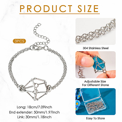 3Pcs Brass Macrame Pouch Empty Stone Holder for Link Bracelet Making BJEW-TA0001-12P-1