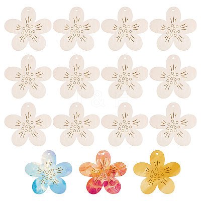 Unfinished Wood Flower Pendants AJEW-WH0270-733-1
