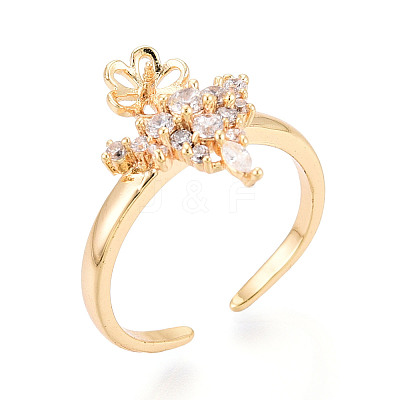 Crown Brass Micro Pave Clear Cubic Zirconia Cuff Ring Settings KK-T076-24G-1