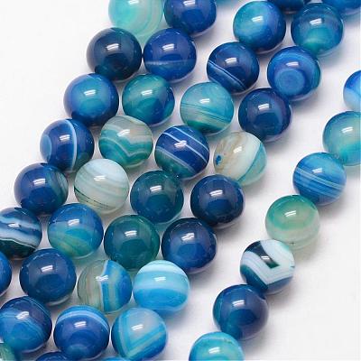 Natural Striped Agate/Banded Agate Bead Strands G-K166-13-8mm-06-1