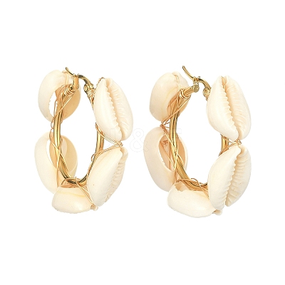 Natural Shell Beaded Hoop Earrings EJEW-TA00278-1