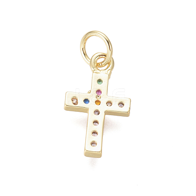 Brass Micro Pave Cubic Zirconia Tiny Cross Charms ZIRC-I032-64G-1