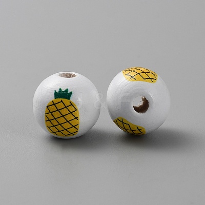 Printed Wooden European Beads WOOD-CJC0014-02A-1