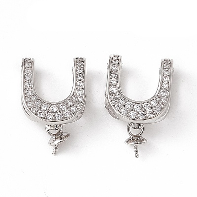 Brass Micro Pave Clear Cubic Zirconia Fold Over Clasps KK-K271-03P-1
