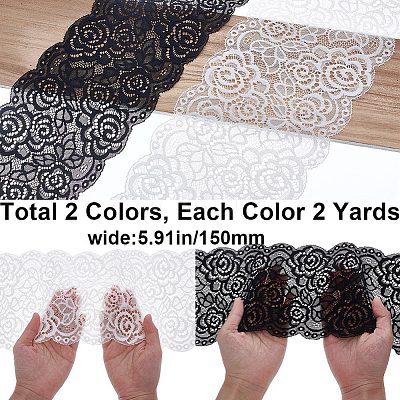4 Yards 2 Colors Nylon Flower Leaf Wavy Edge Lace Trim OCOR-GF0002-60-1