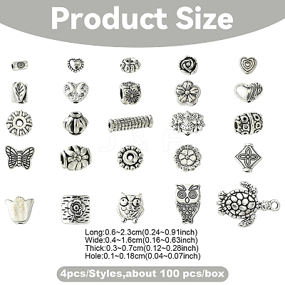 100Pcs 25 Styles Tibetan Style Alloy Beads TIBEB-YW0001-29-1