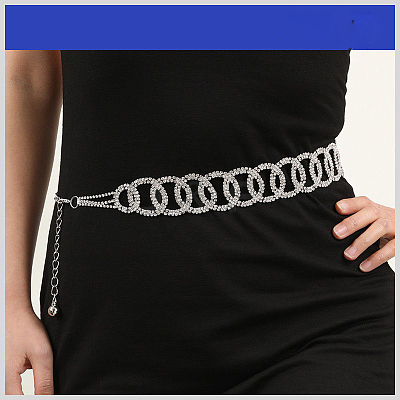Alloy Crystal Rhinestone Ring Link Waist Belly Chains for Women FS-WGB7078-02-1