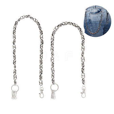 2Pcs 2 Style Zinc Alloy Skull Link Chain Waist Belt AJEW-AR0001-75-1