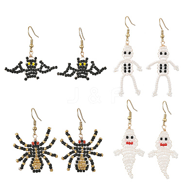 Halloween Glass Seed Bead Dangle Earrings EJEW-MZ00769-1
