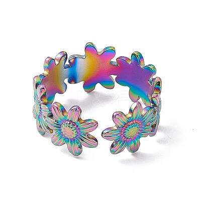 Ion Plating(IP) 304 Stainless Steel Ring Flower Wrap Open Cuff Ring for Women RJEW-C045-17M-1