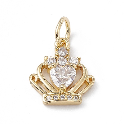 Rack Plating Brass Cubic Zirconia Charms KK-G451-27G-1
