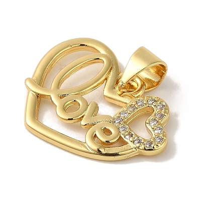 Rack Plating Brass Micro Pave Clear Cubic Zirconia Pendants KK-P267-05A-G-1