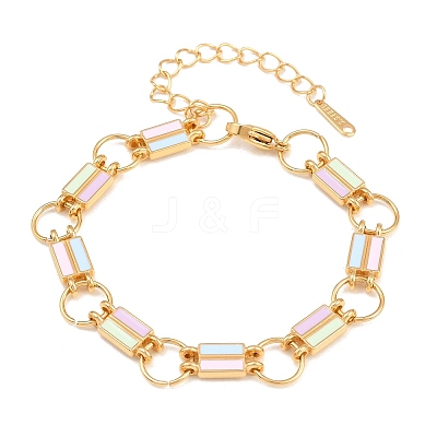304 Stainless Steel Enamel Rectangle Link Chain Bracelets for Women SA-CBA065A-06G-1