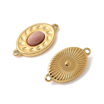 304 Stainless Steel Pave Natural Mixed Stone Oval Connector Charms STAS-F312-13G-1