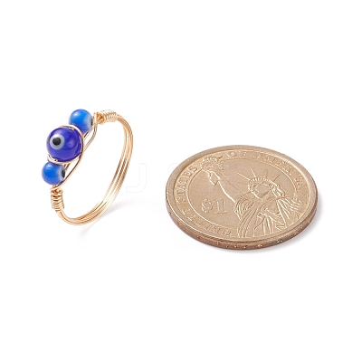 Round Lampwork Evil Eye Braided Finger Ring RJEW-JR00510-1