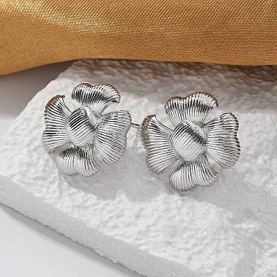 Brass Flower Stud Earrings EJEW-R016-17P-1