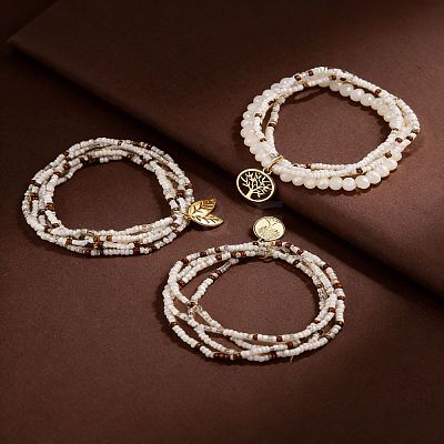 Bohemian Plastic & Glass Beads Multi-strand Stretch Bracelets WG97FA6-01-1