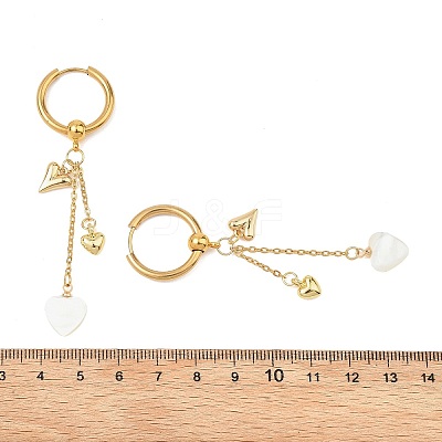 Valentine's Day Heart 202 Stainless Steel & Natural Trochus Shell Hoop Earrings EJEW-JE07078-1