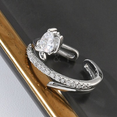 Brass Micro Pave Cubic Zirconia Cuff Open Rings for Women RJEW-L343-05P-02-1