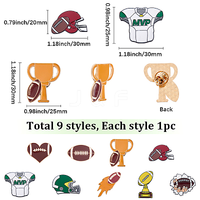 9Pcs 9 Styles Rugby Sports Series Enamel Lapel Pin Backs JEWB-SC0001-98-1
