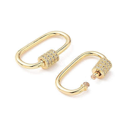 Brass Micro Pave Clear Cubic Zirconia Screw Carabiner Lock Charms KK-Z118-06G-05-1