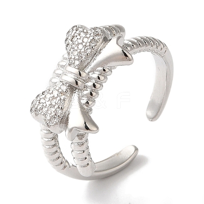 Bowknot Brass Micro Pave Clear Cubic Zirconia Open Cuff Rings for Women LS-RJEW-C098-02P-1