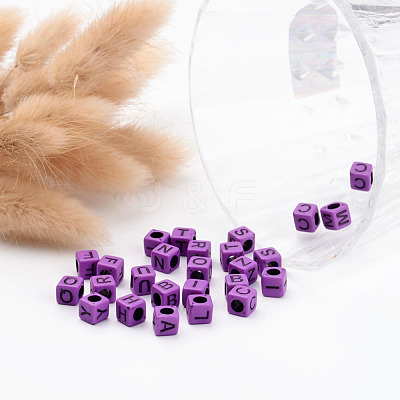 Mixed Letters Opaque Acrylic Cube Beads X-SACR-S177-04-1