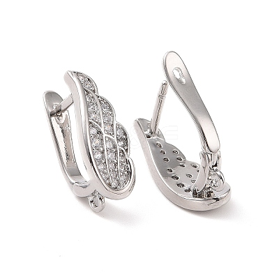 Rack Plating Brass Micro Pave Cubic Zirconia Hoop Earring Findings with Latch Back Closure ZIRC-C039-08P-1