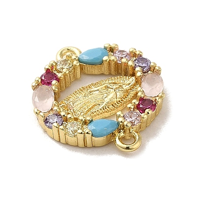 Brass Pave Colorful Cubic Zirconia Connector Charms KK-M278-02B-G-1