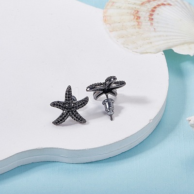 1 Pair Starfish Brass Micro Pave Clear Cubic Zirconia Studs Earrings EJEW-SZ0002-08EB-1