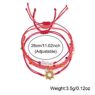 3Pcs Adjustable Glass Bead Nylon Cord Braided Bead Bracelet Sets NA1872-1-1