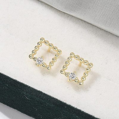 Brass Clear Cubic Zirconia Stud Earrings EJEW-Q014-03G-1