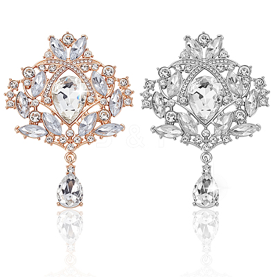 4Pcs 2 Colors Alloy Crystal Rhinestone Brooches for Clothes Backpack JEWB-GA0001-39-1
