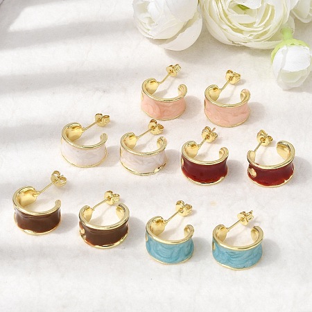 C-Shaped Brass Enamel Stud Earrings EJEW-P333-07G-1